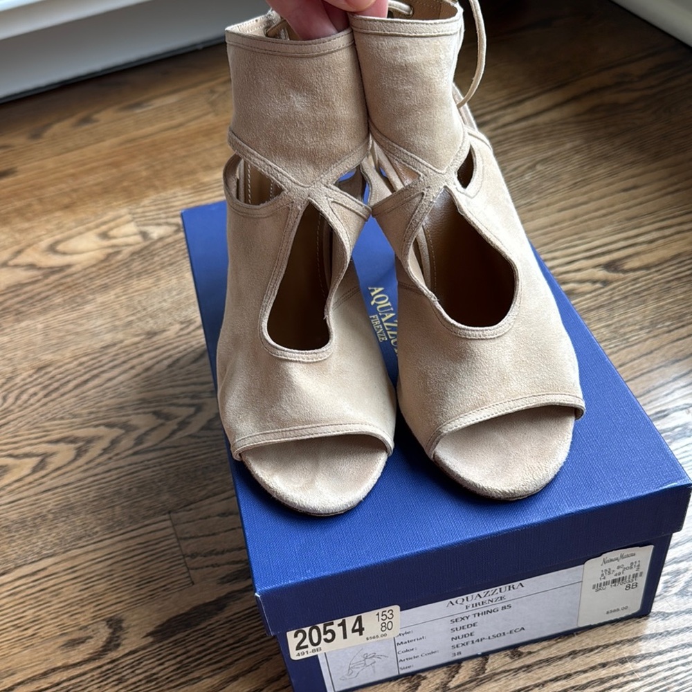 Aquazzura Tan Heels with Peep-Toe Design